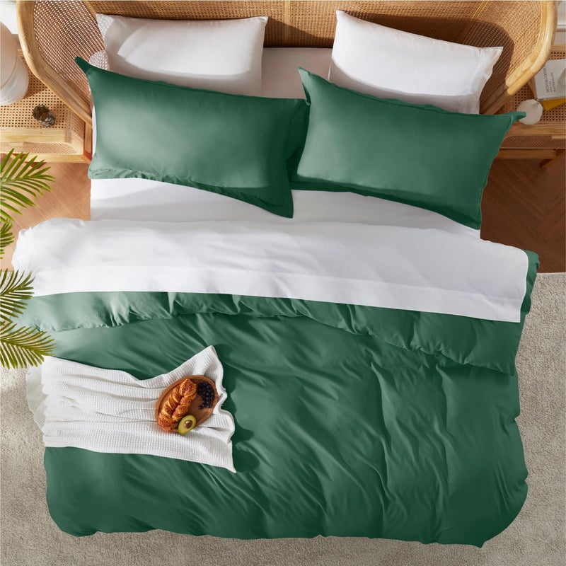 Nestl Dark Green Duvet Cover Queen Size - Soft Double Brushed Queen Duvet Cover Set, 3 Piece, with Button Closure, 1 Duvet Cover 90x90 inches and 2 Pillow Shams - Image 5